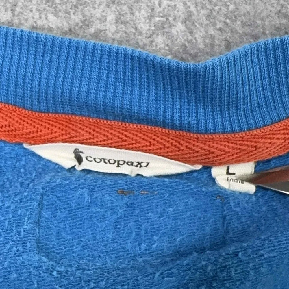 Cotopaxi Bandera Sweatshirt Crewneck Men's Large Blue Colorblock Organic LOGO‎
